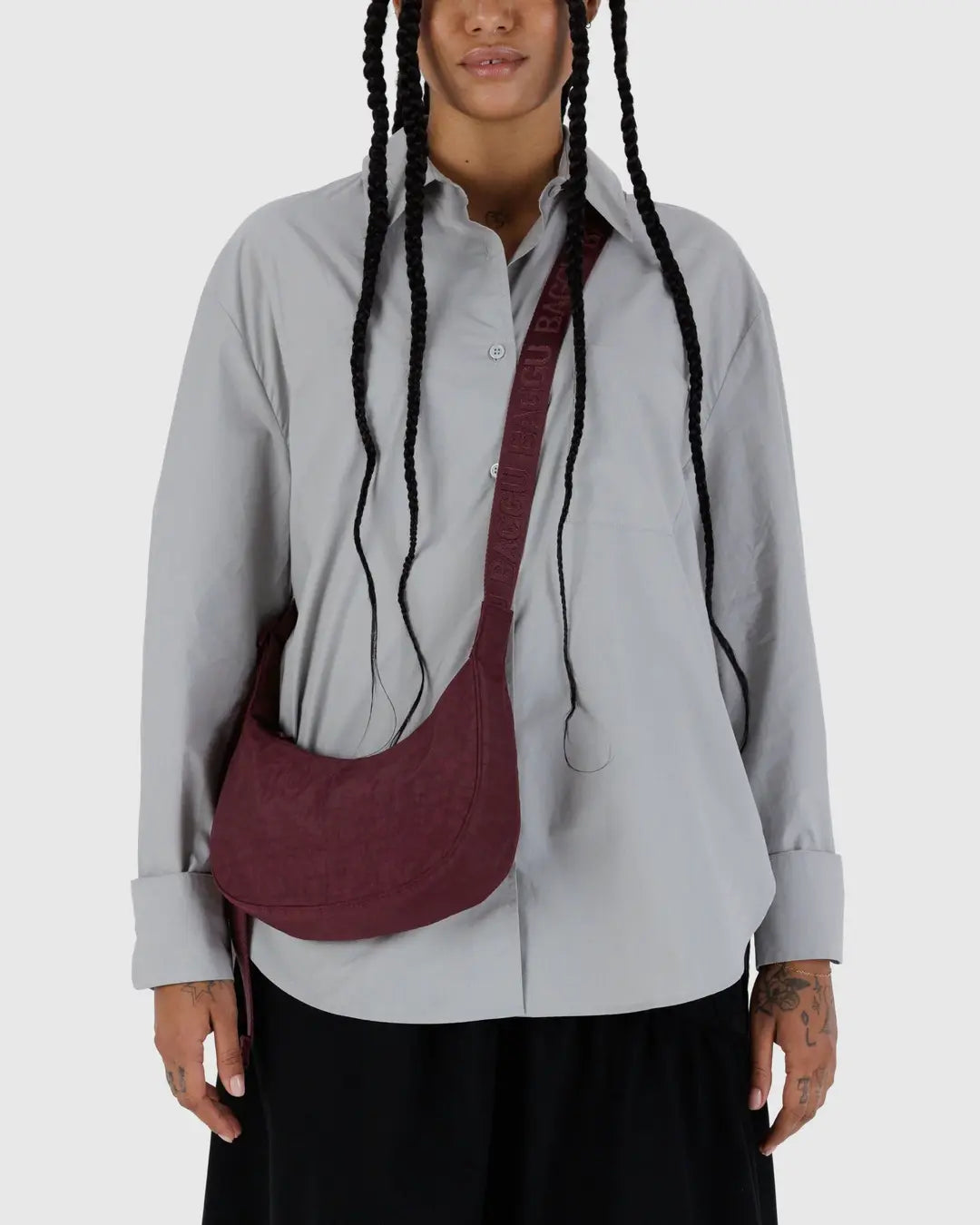 SMALL NYLON CRESCENT BAG | MAHOGANY