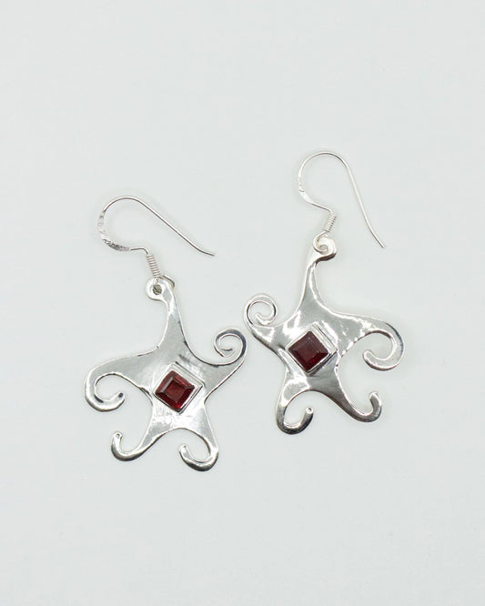 Jester Bloom Garnet Whimsical Star Earrings