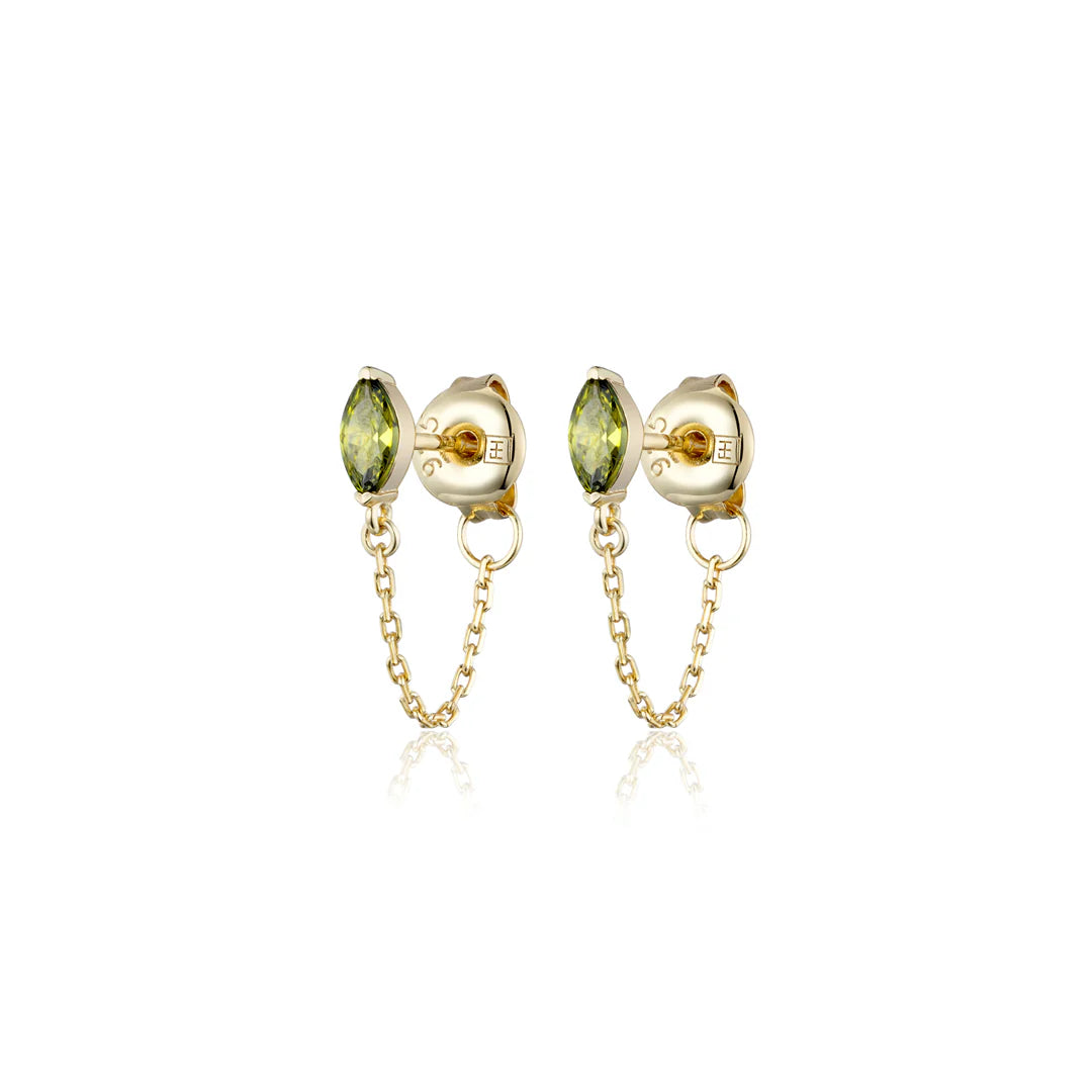 MARQUISE CHAIN STUDS | PERIDOT - 18K GOLD PLATING