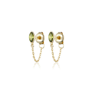 MARQUISE CHAIN STUDS | PERIDOT - 18K GOLD PLATING