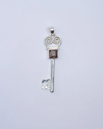 Jester Bloom Smokey Quartz Lovers Key Pendant