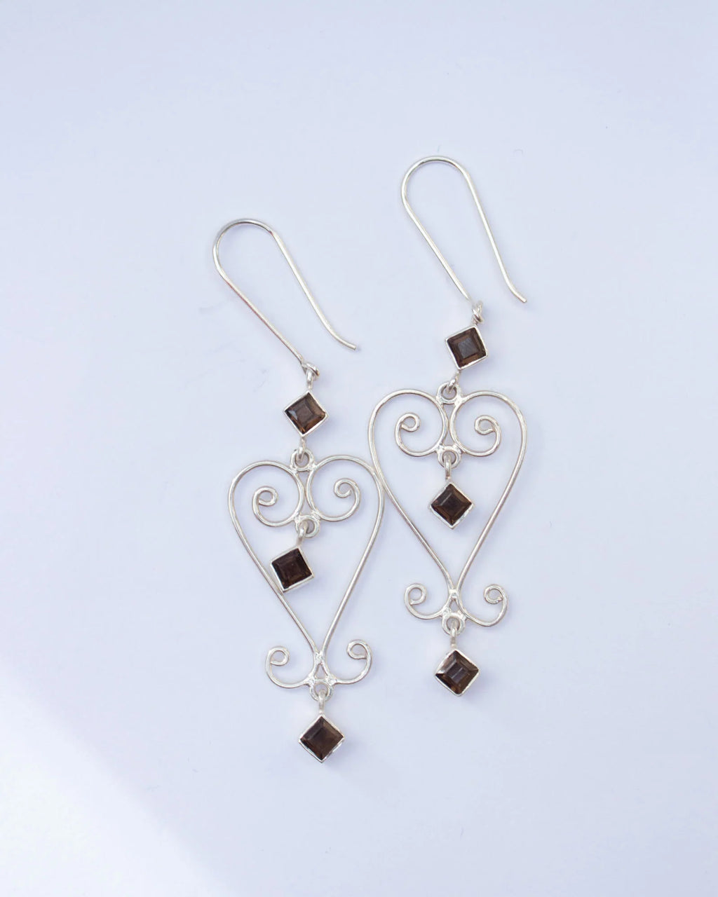 Jester Bloom Smokey Quartz Baba Heart Earrings