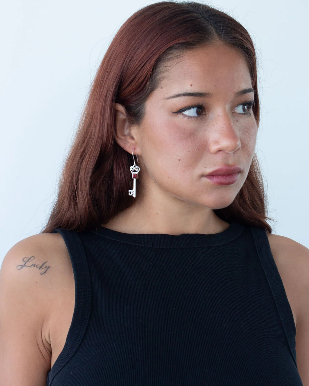 Jester Bloom Garnet Lovers Key Earrings