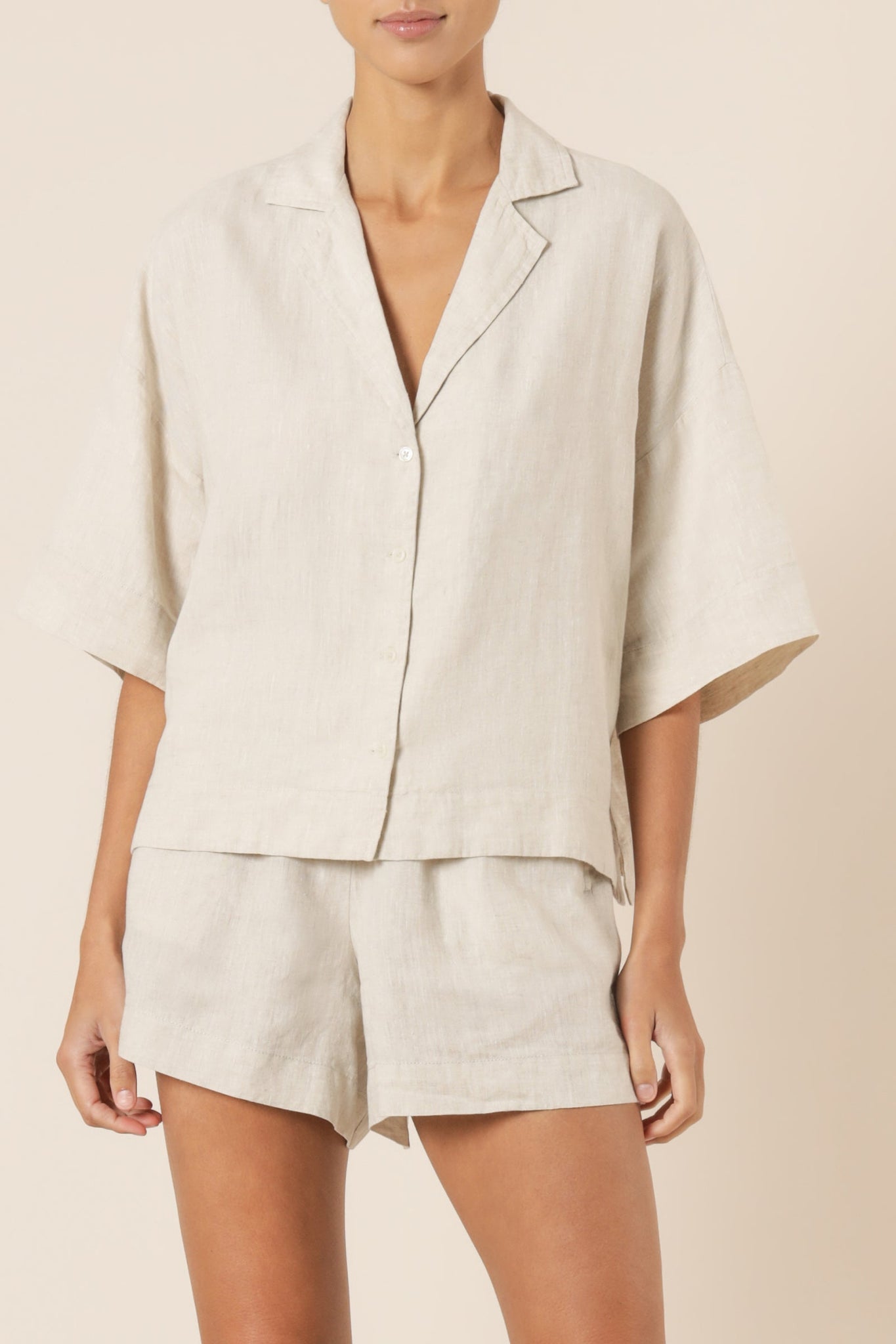 NUDE LINEN LOUNGE SHIRT | NATURAL