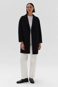 SINGLE BREASTED WOOL COAT | BLACK