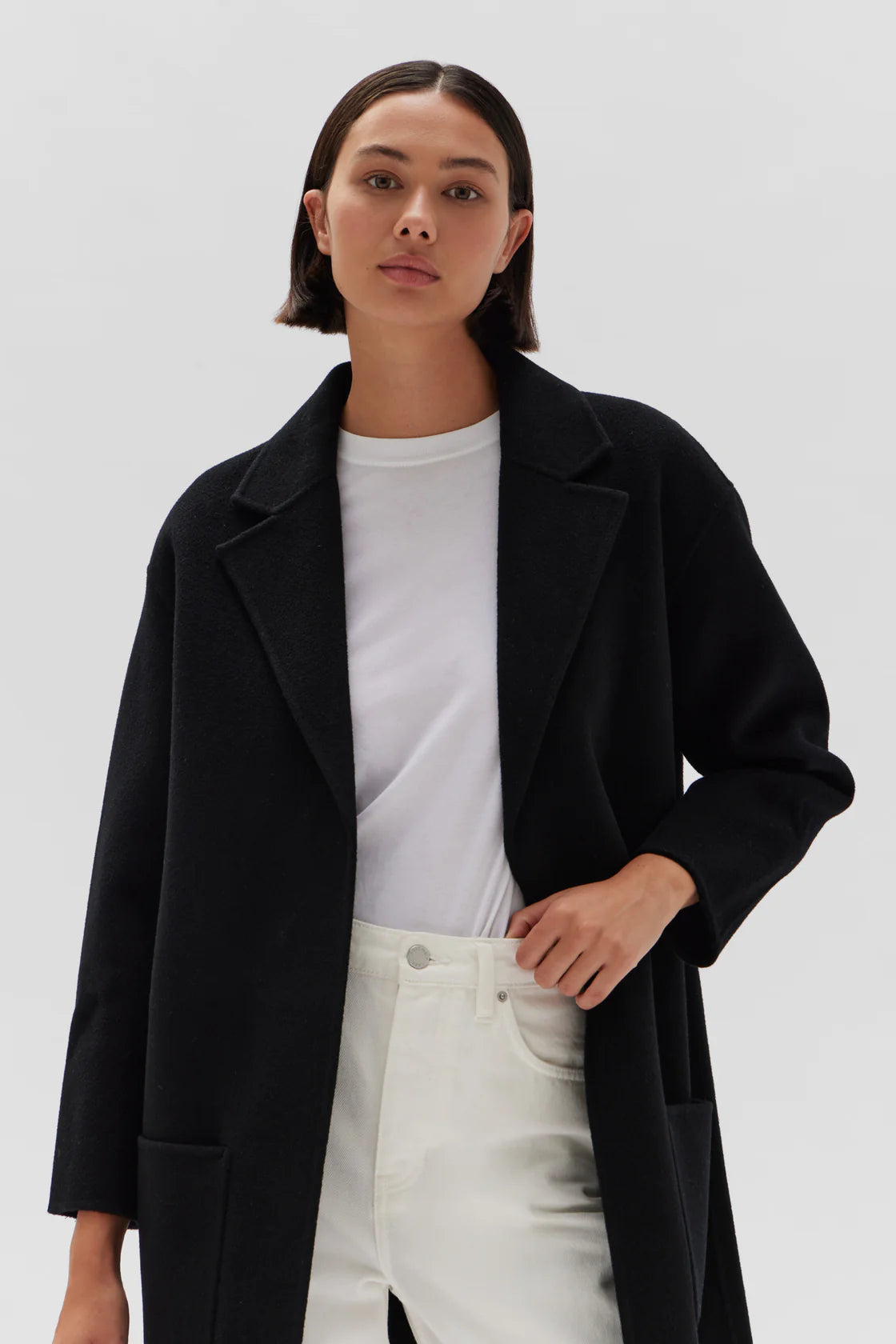 SINGLE BREASTED WOOL COAT | BLACK