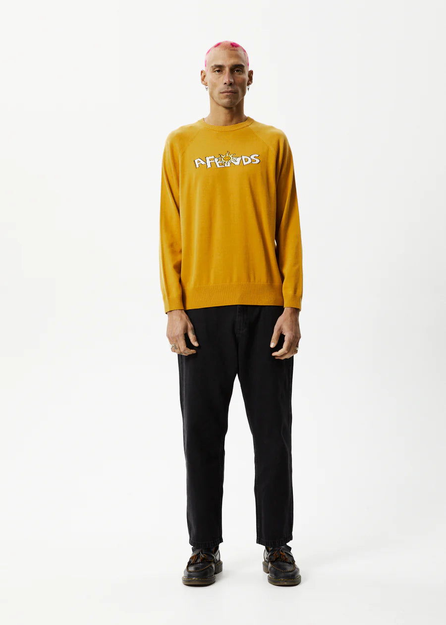 FARMING KNITTED CREW NECK JUMPER | MUSTARD