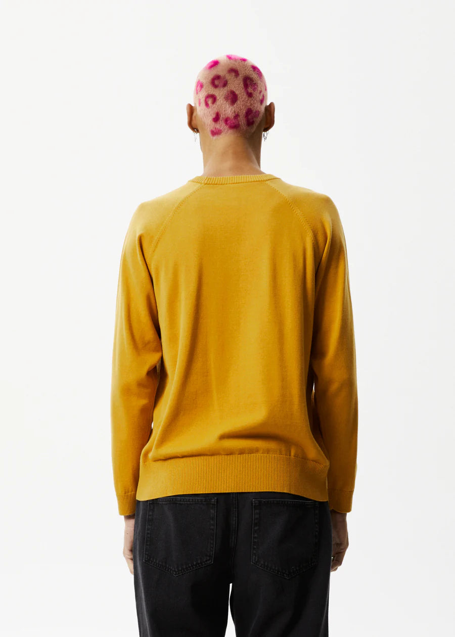 FARMING KNITTED CREW NECK JUMPER | MUSTARD