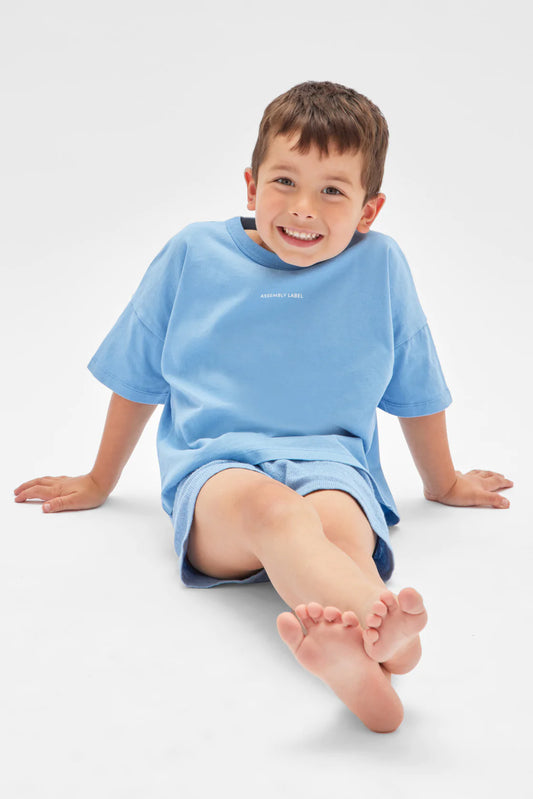 KIDS ORGANIC ESTABLISHED TEE | CORNFLOWER BLUE/WHITE