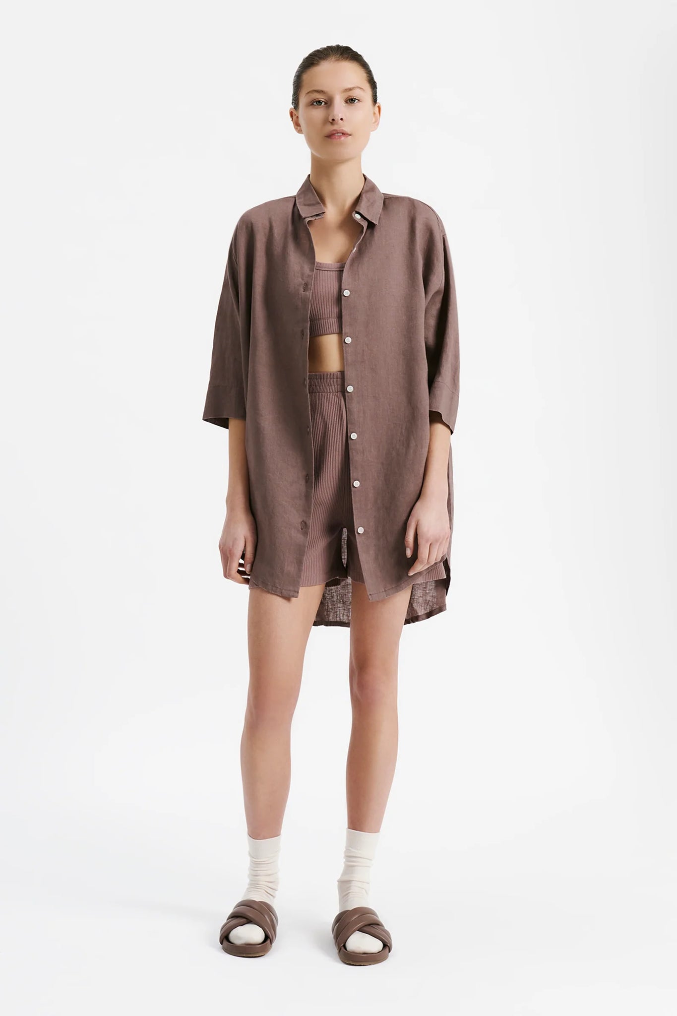 LOUNGE RIBBED CROP | SOOT