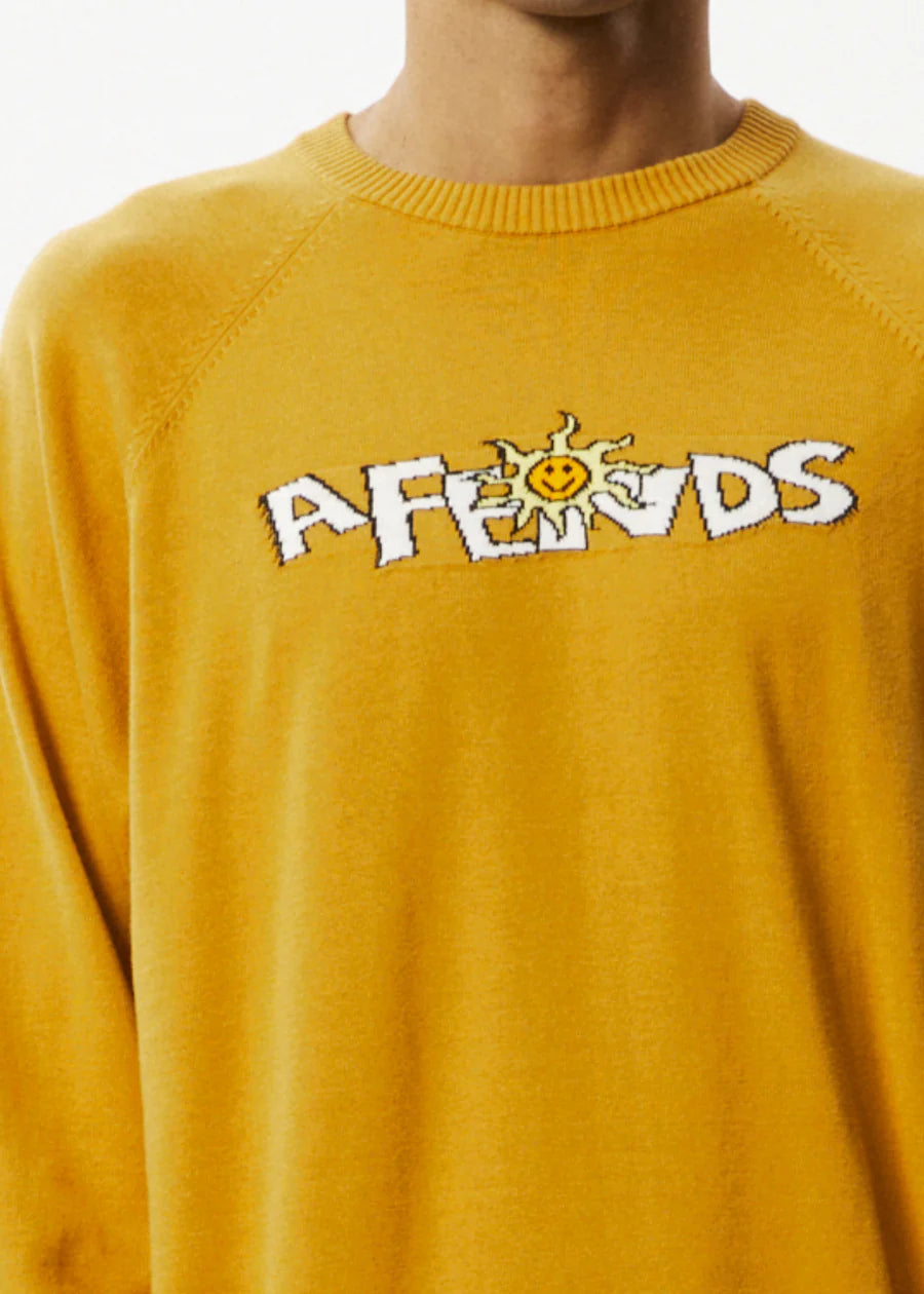 FARMING KNITTED CREW NECK JUMPER | MUSTARD