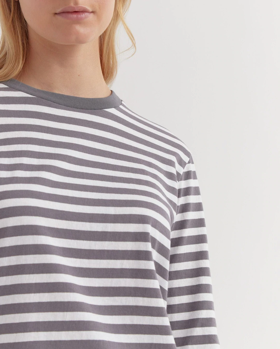 HIGH NECK CREW LONG SLEEVE TEE | WASHED GRAPHITE STRIPE