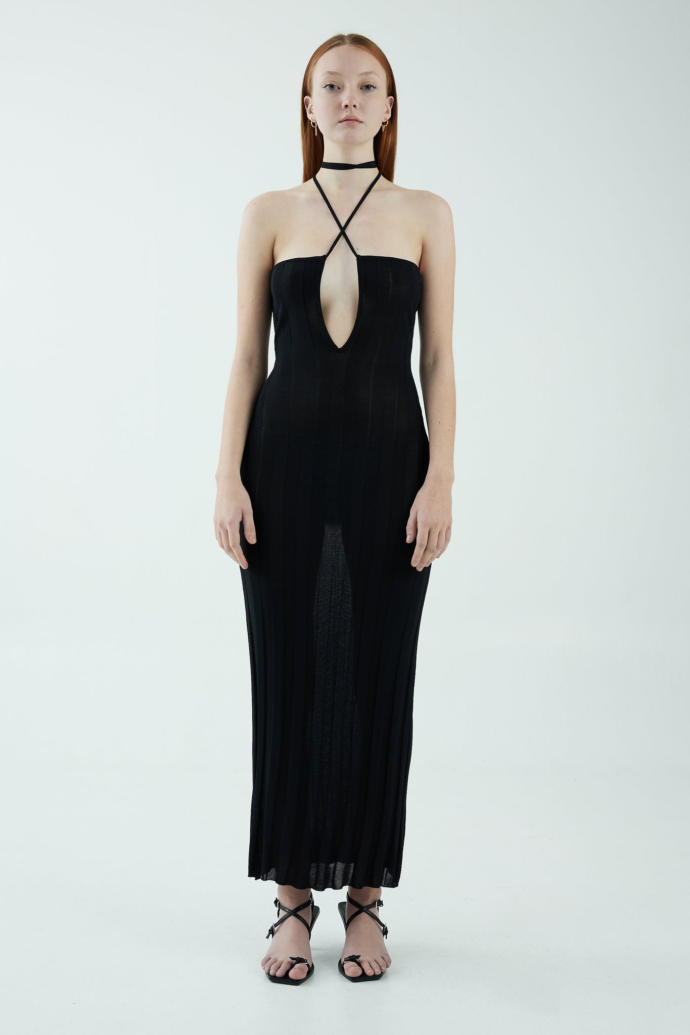 LIAISON KNIT KEYHOLE STRAPLESS DRESS | BLACK