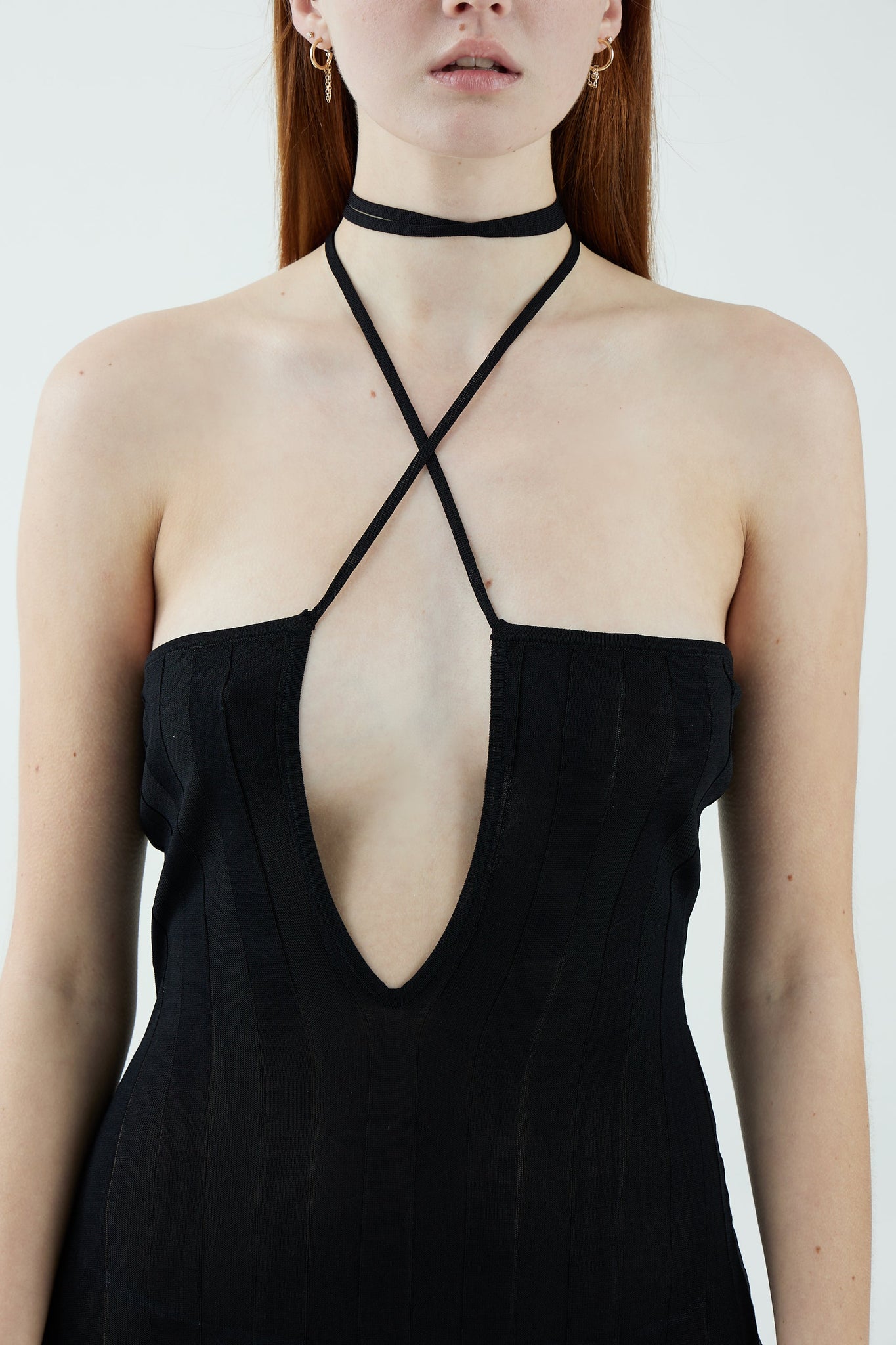 LIAISON KNIT KEYHOLE STRAPLESS DRESS | BLACK