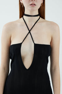 LIAISON KNIT KEYHOLE STRAPLESS DRESS | BLACK