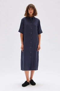 TORI LINEN SHORT SLEEVE SHIRT DRESS | TRUE NAVY