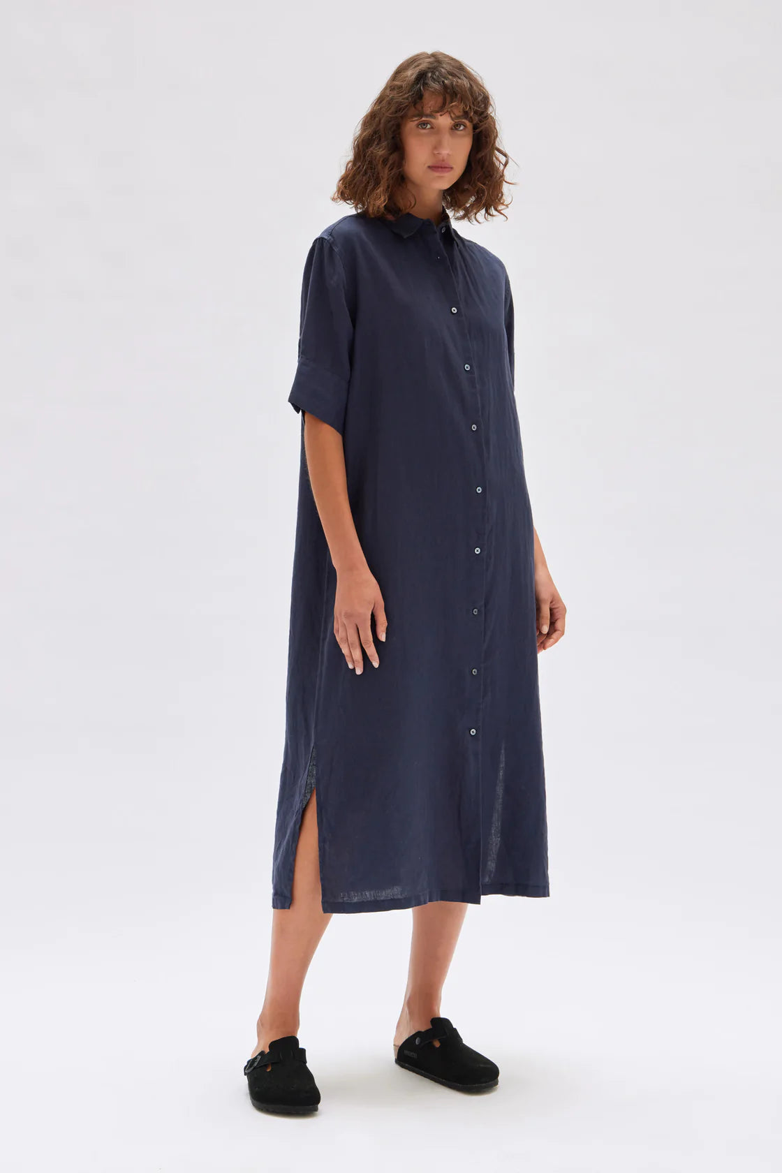 TORI LINEN SHORT SLEEVE SHIRT DRESS | TRUE NAVY