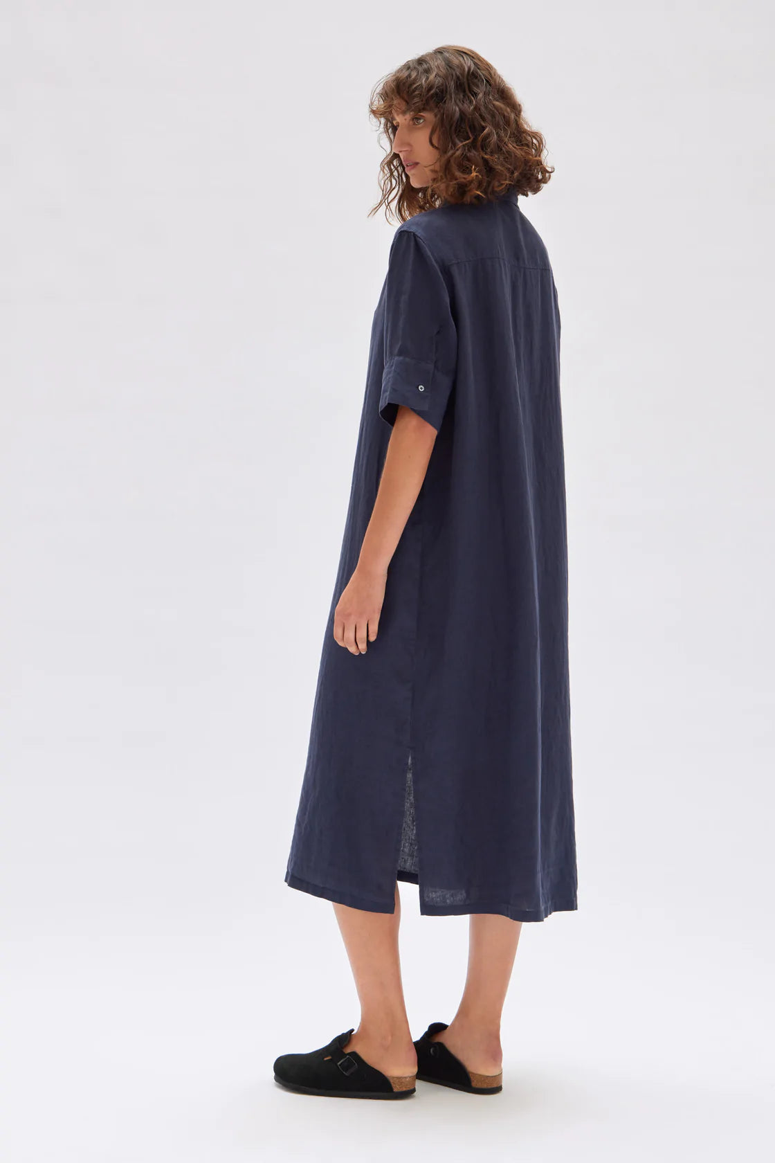 TORI LINEN SHORT SLEEVE SHIRT DRESS | TRUE NAVY