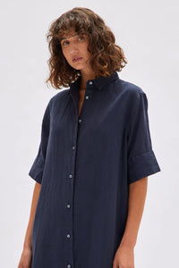 TORI LINEN SHORT SLEEVE SHIRT DRESS | TRUE NAVY