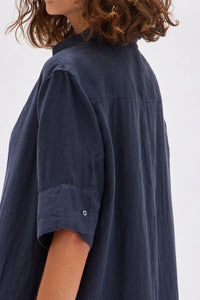 TORI LINEN SHORT SLEEVE SHIRT DRESS | TRUE NAVY