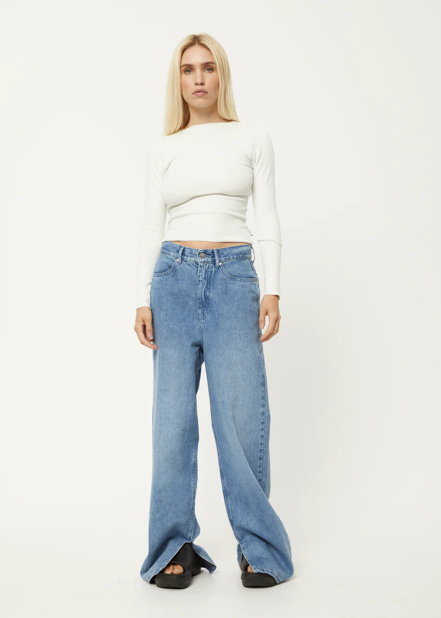 PEONY HEMP RIBBED LONG SLEEVE TOP | OFF WHITE