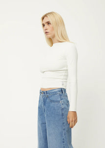 PEONY HEMP RIBBED LONG SLEEVE TOP | OFF WHITE