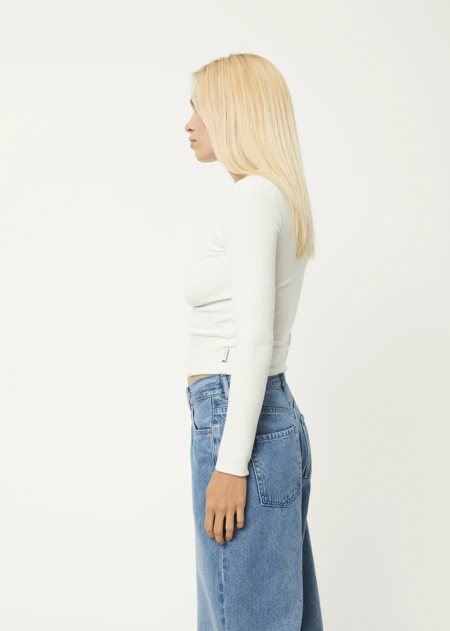 PEONY HEMP RIBBED LONG SLEEVE TOP | OFF WHITE