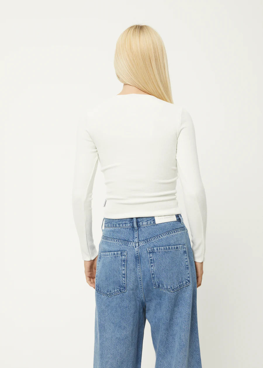 PEONY HEMP RIBBED LONG SLEEVE TOP | OFF WHITE