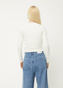 PEONY HEMP RIBBED LONG SLEEVE TOP | OFF WHITE