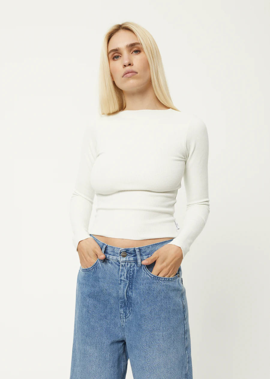 PEONY HEMP RIBBED LONG SLEEVE TOP | OFF WHITE