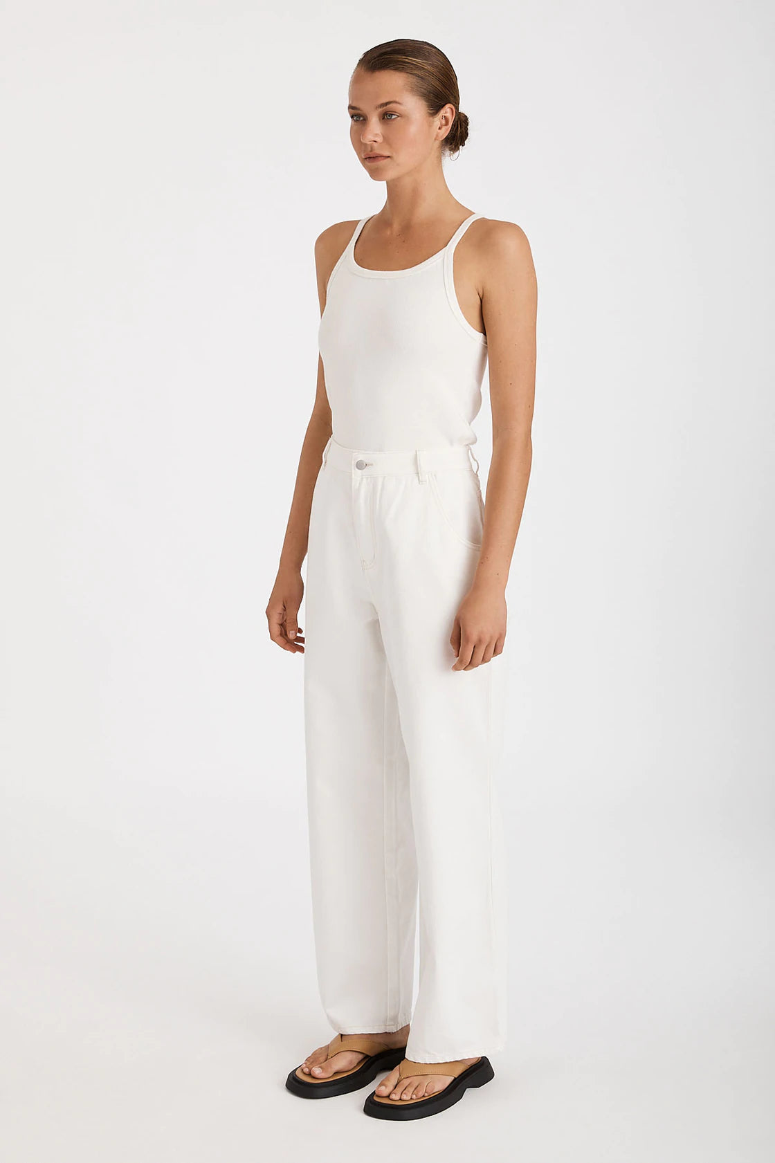 RECYCLED COTTON UTILITY WIDE LEG JEAN - IVORY
