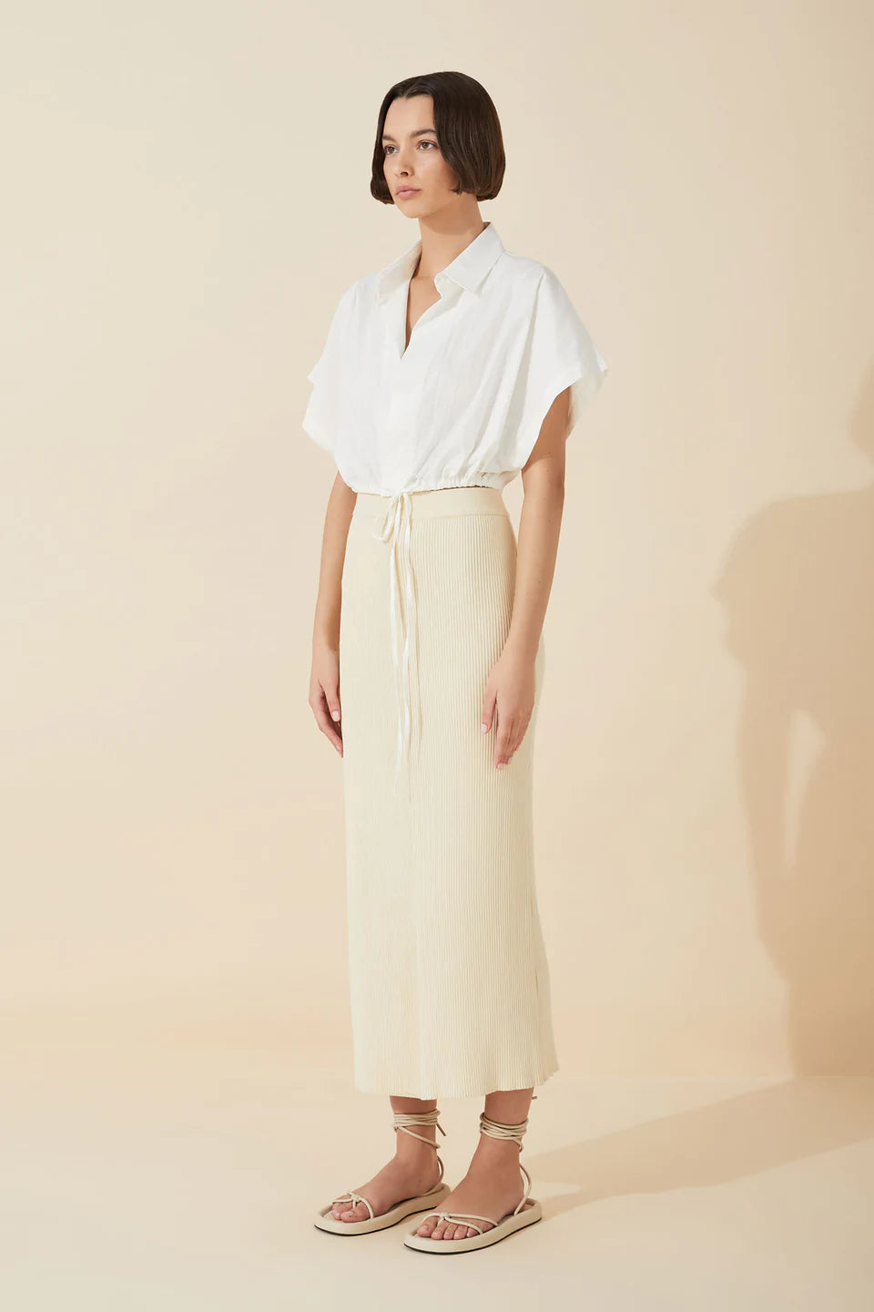 WHITE ORGANIC COTTON BLEND CROPPED SHIRT