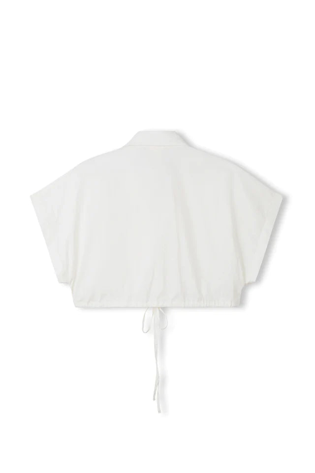 WHITE ORGANIC COTTON BLEND CROPPED SHIRT