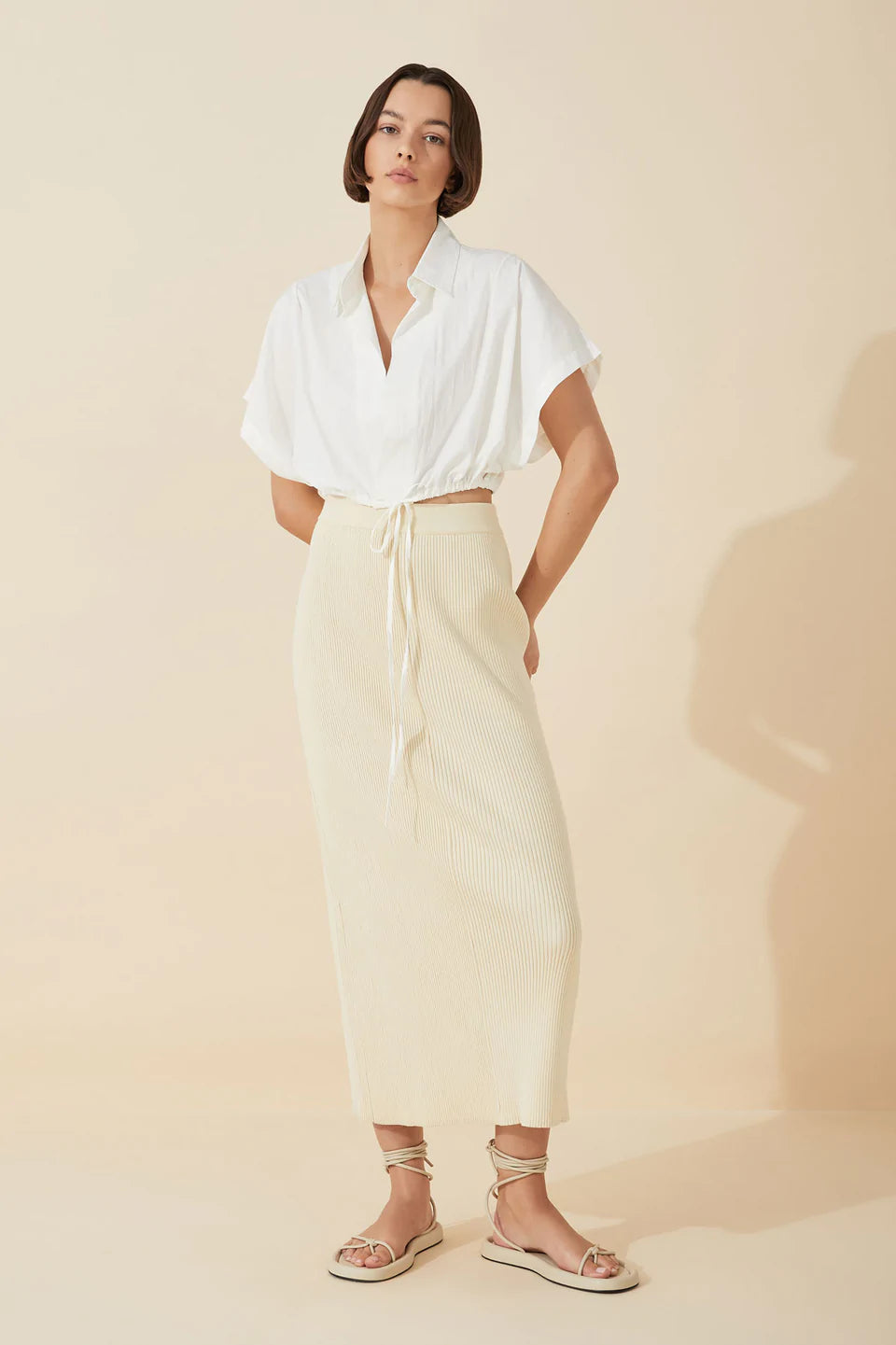WHITE ORGANIC COTTON BLEND CROPPED SHIRT