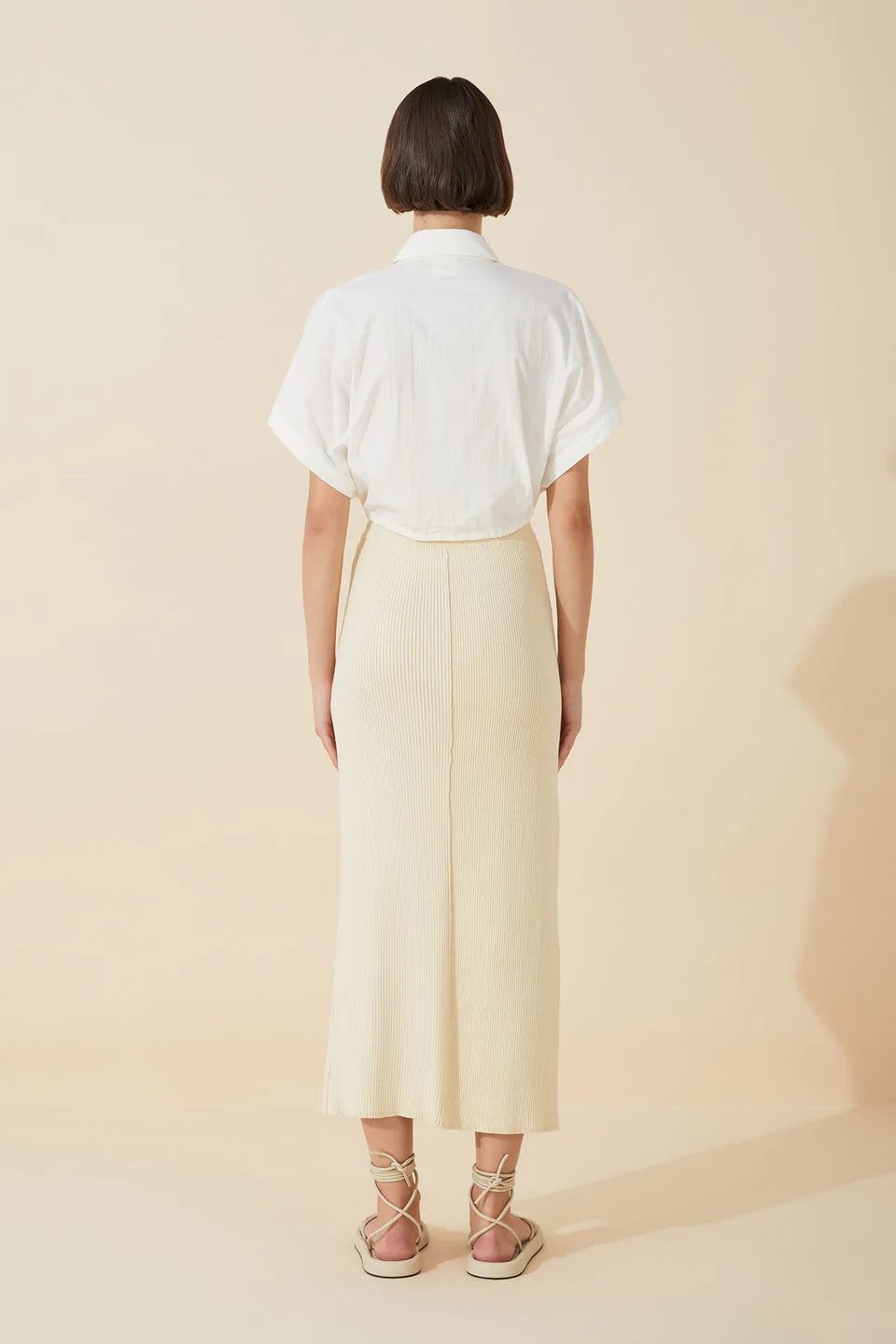 WHITE ORGANIC COTTON BLEND CROPPED SHIRT