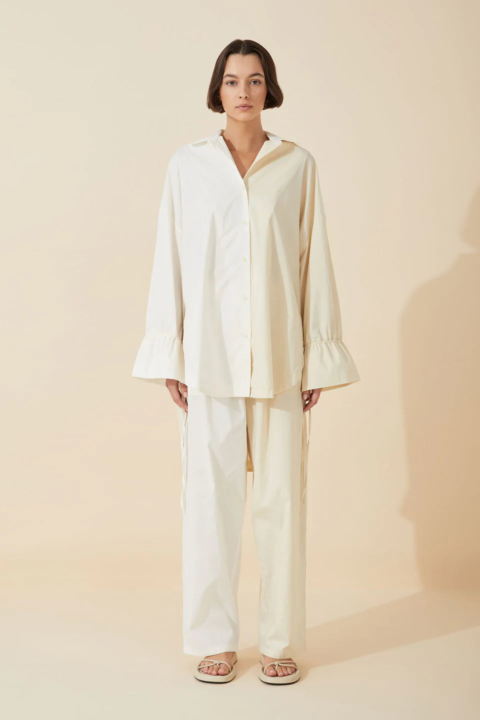 STONE TWO-TONE ORGANIC COTTON BLEND DRAWCORD SHIRT