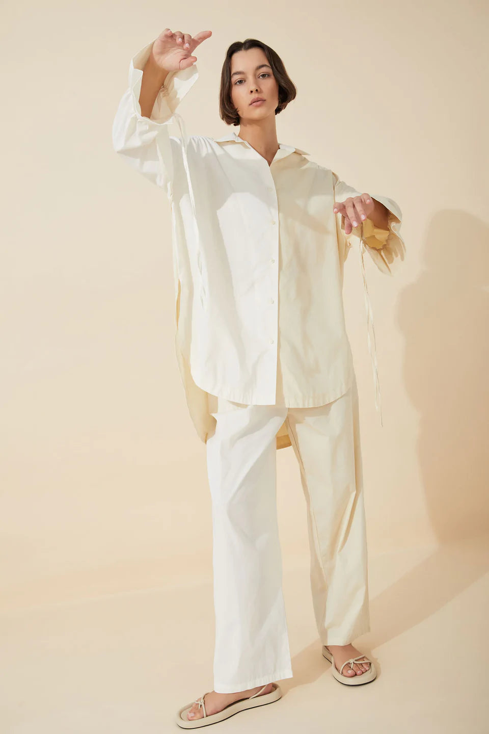 STONE TWO-TONE ORGANIC COTTON BLEND DRAWCORD SHIRT