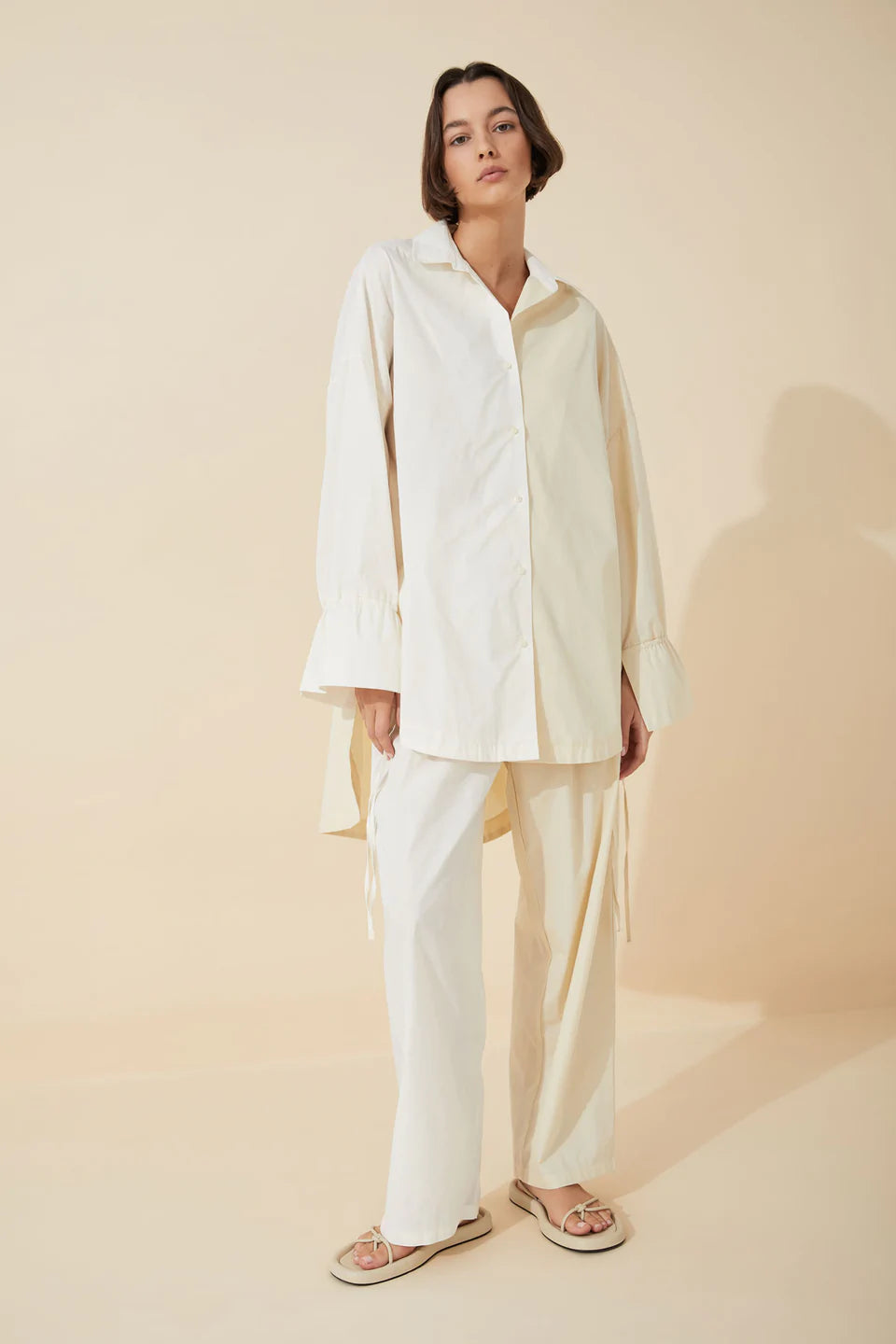 STONE TWO-TONE ORGANIC COTTON BLEND DRAWCORD SHIRT