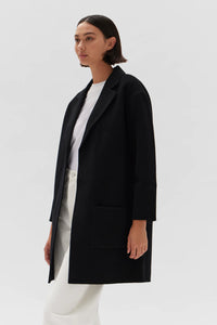 SINGLE BREASTED WOOL COAT | BLACK