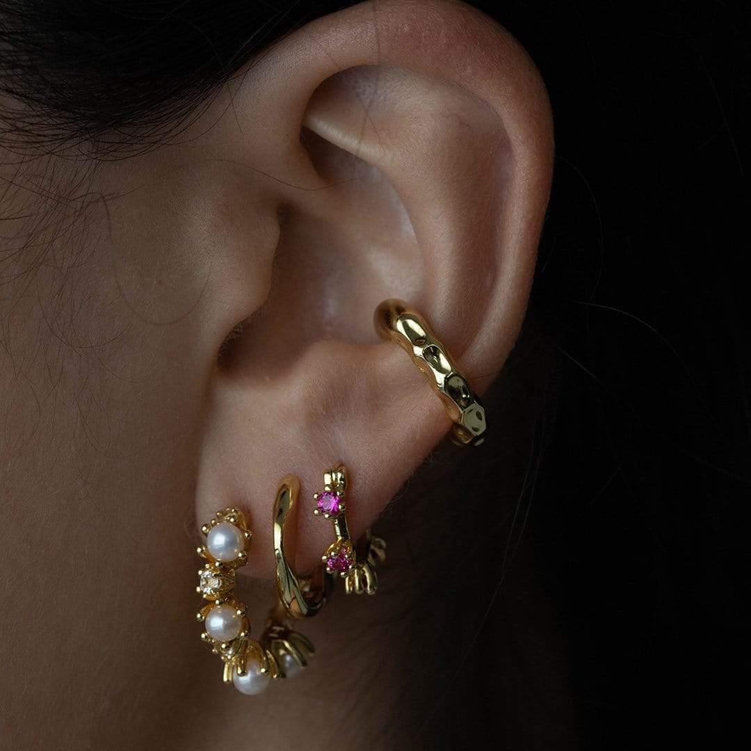 PARIS IS BURNING HOOP EARRINGS | FRESHWATER PEARL + WHITE CORUNDUM CRYSTAL